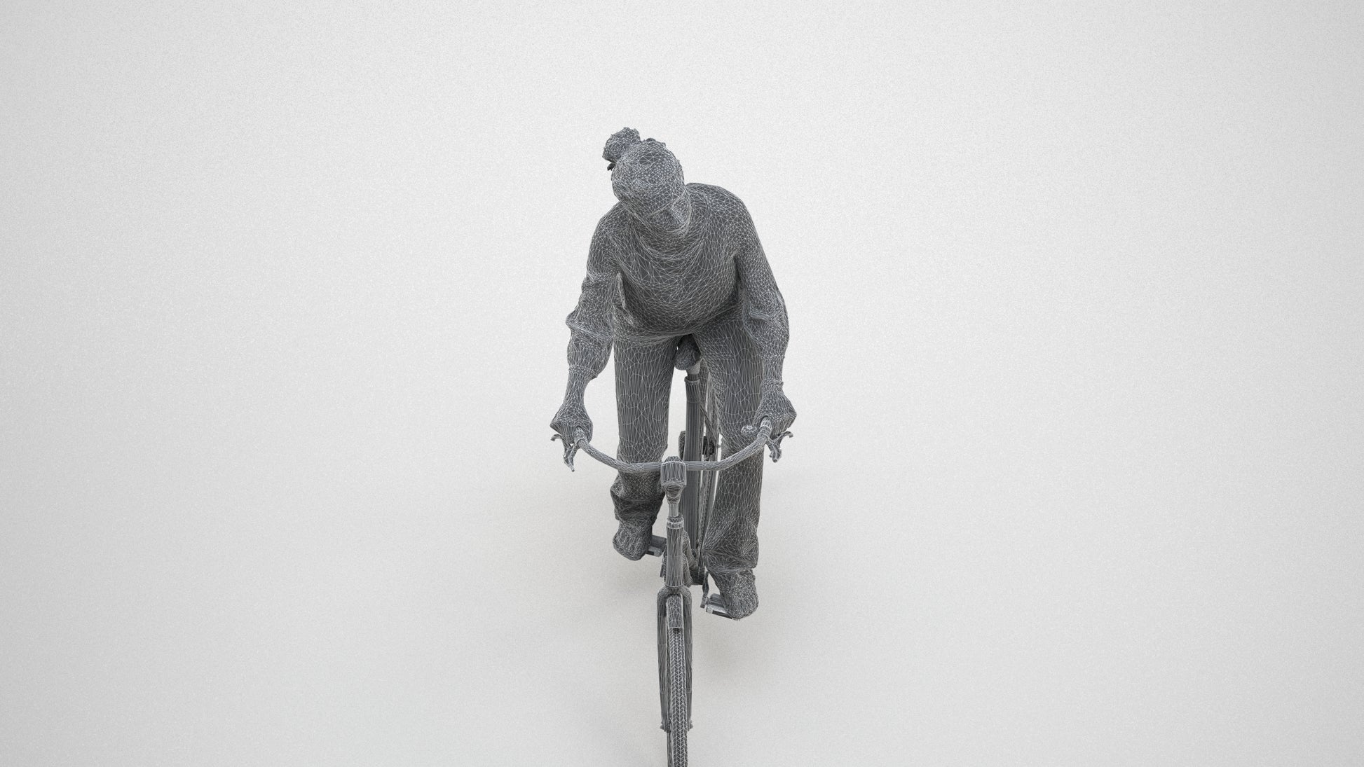 realistic 3D human woman casual cycling, archviz people FBX OBJ for Blender, wireframe three-quarter view