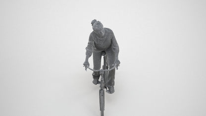 realistic 3D human woman casual cycling, archviz people FBX OBJ for Blender, wireframe three-quarter view