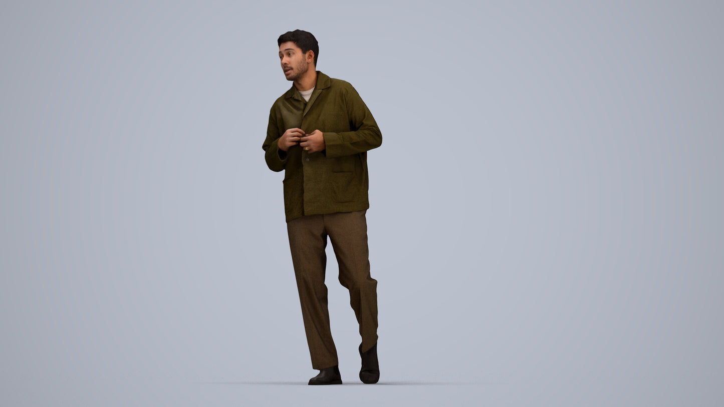photogrammetry 3D man casual walking, realistic human model archviz FBX, top-down view render