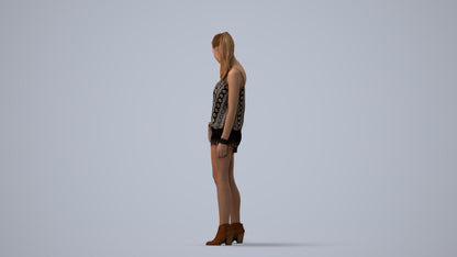3D scanned girl standing casual, photorealistic archviz people for Enscape and SketchUp, three-quarter view render