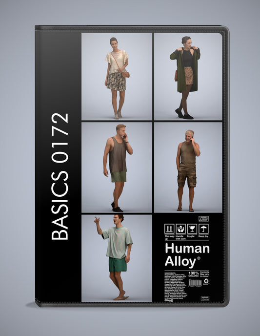 3D human models walking bundle, 5 photogrammetry scanned people for archviz