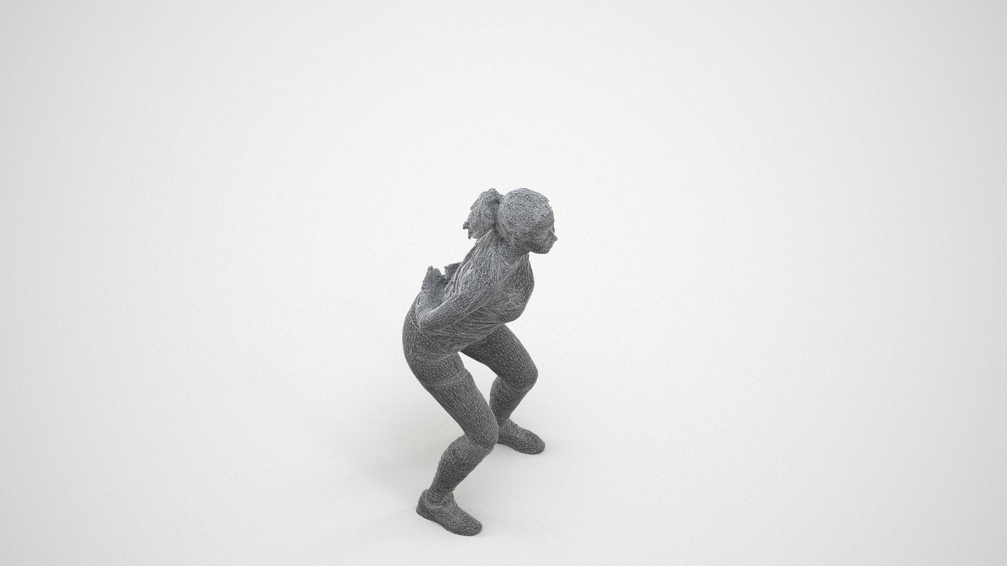 3D people model woman sport, scanned human for 3ds Max rendering, wireframe three-quarter view