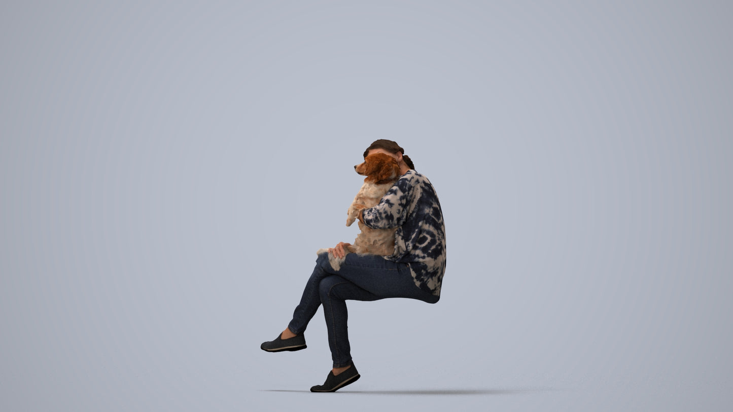 realistic 3D people woman casual sitting, render-ready for V-Ray and Corona, FBX OBJ, three-quarter view render