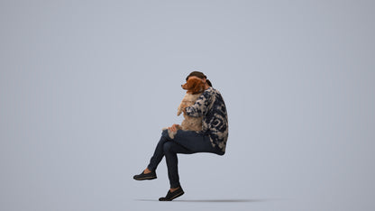 realistic 3D people woman casual sitting, render-ready for V-Ray and Corona, FBX OBJ, three-quarter view render