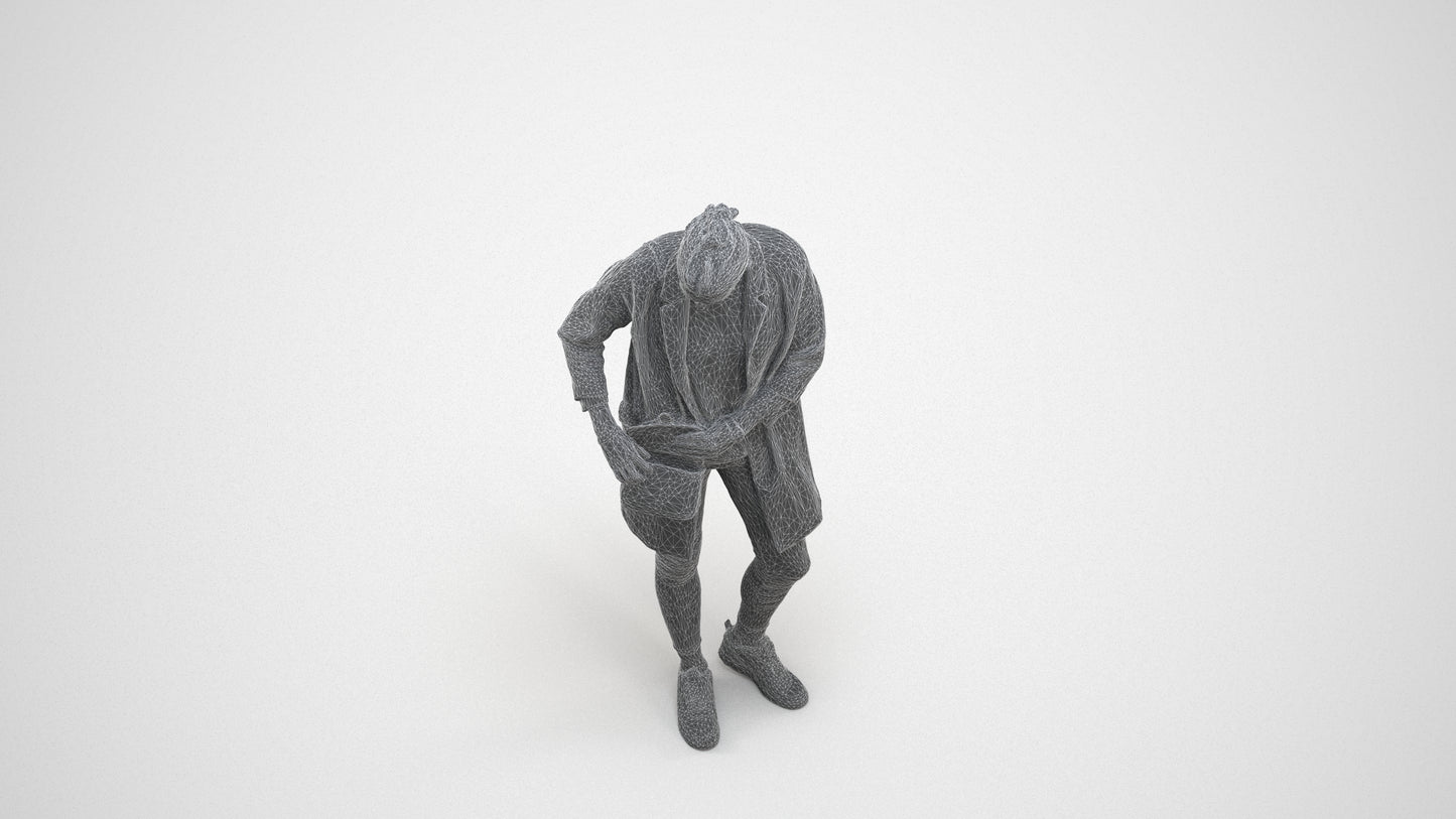 3D people model woman casual standing, scanned human for 3ds Max rendering, wireframe three-quarter view