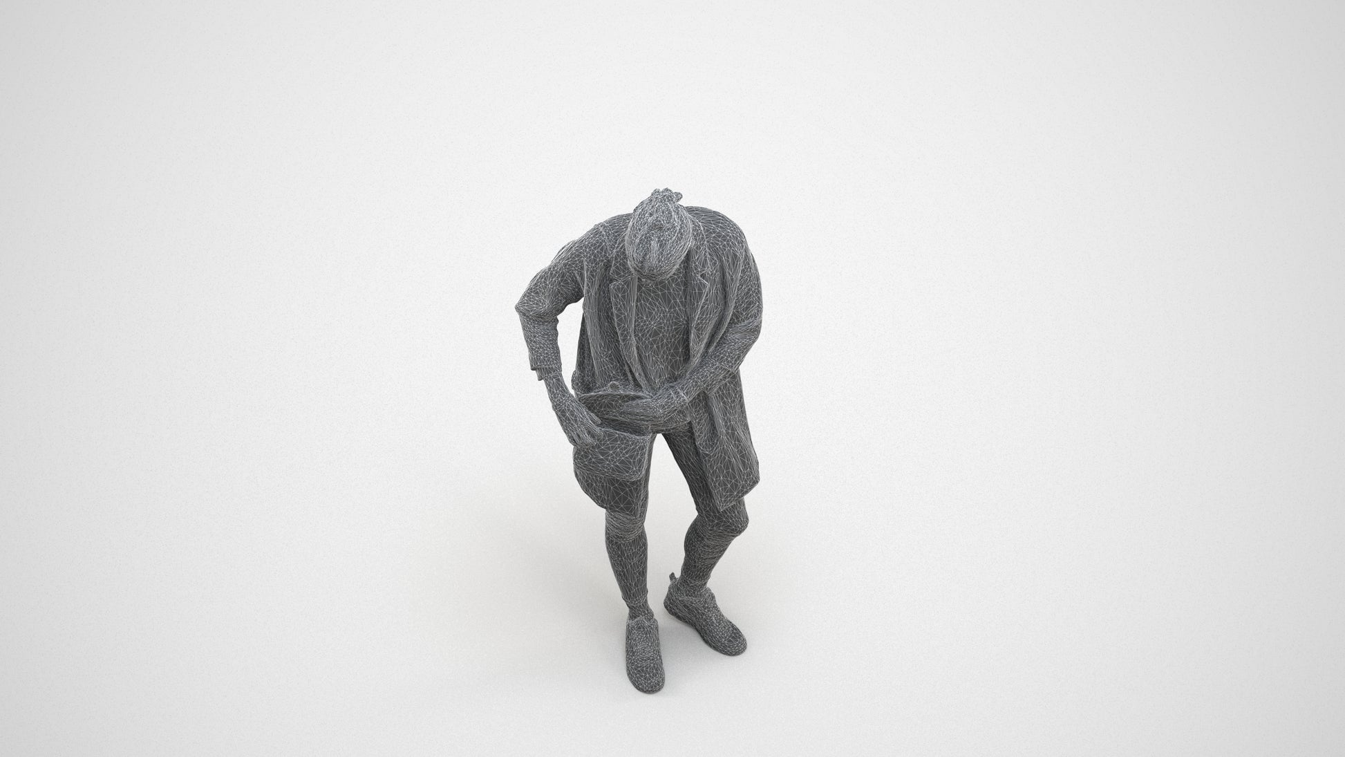 3D people model woman casual standing, scanned human for 3ds Max rendering, wireframe three-quarter view