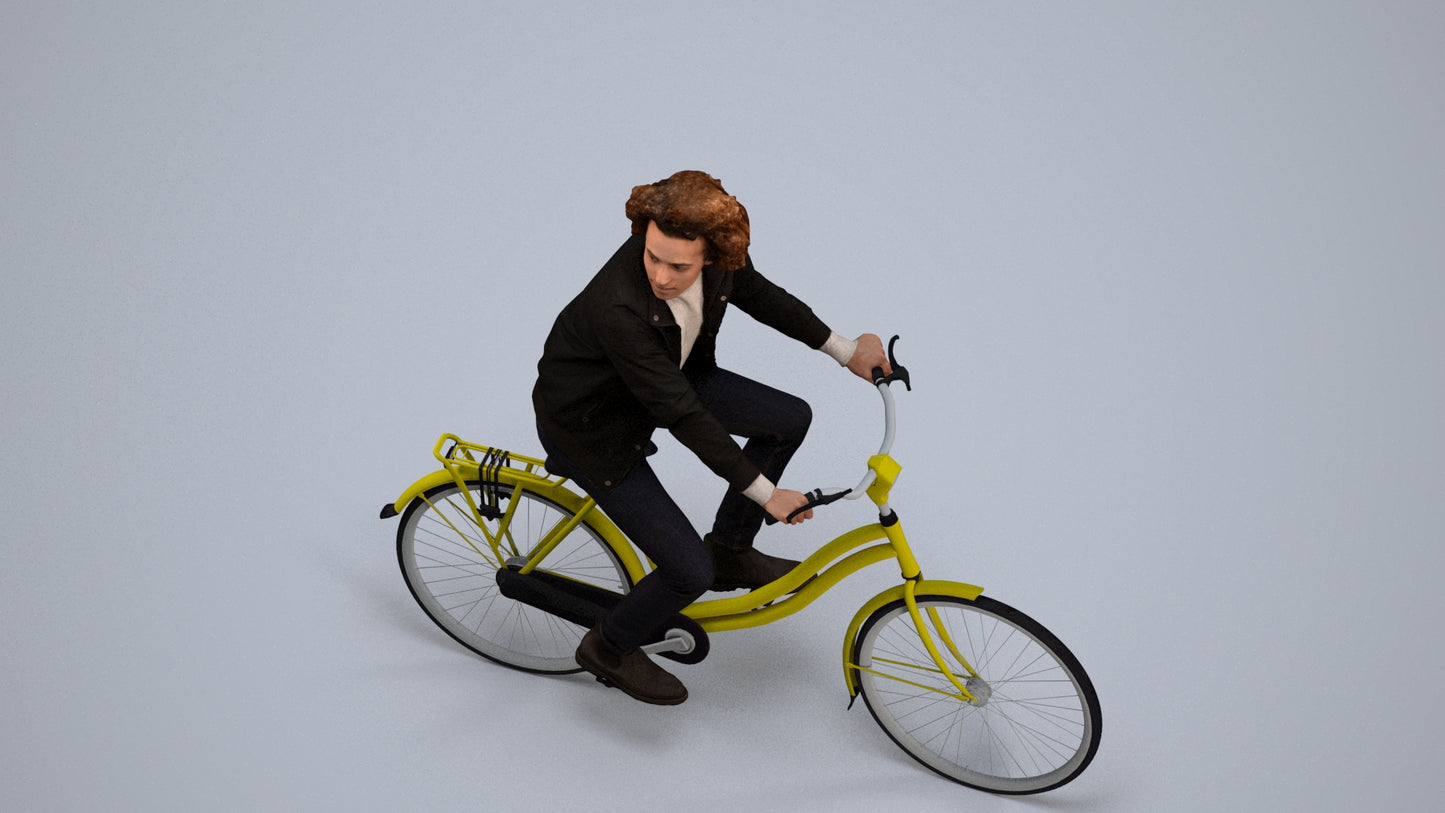 scanned 3D man casual cycling, photogrammetry people for Enscape and V-Ray, back view render