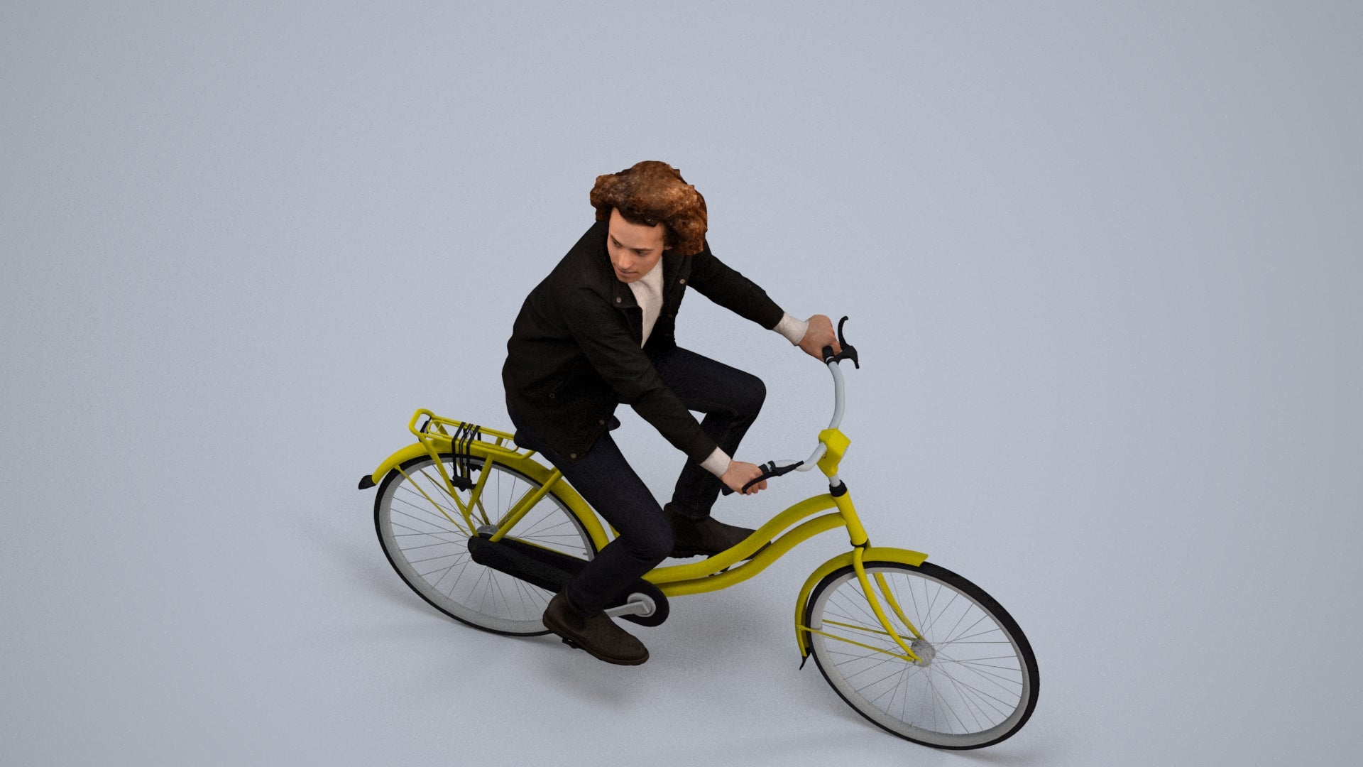 scanned 3D man casual cycling, photogrammetry people for Enscape and V-Ray, back view render