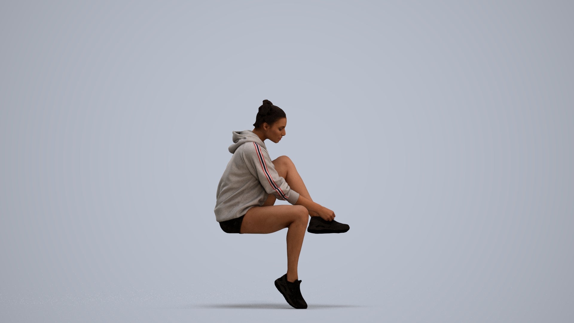 3D people model woman casual sitting, scanned human for 3ds Max rendering, standing pose render