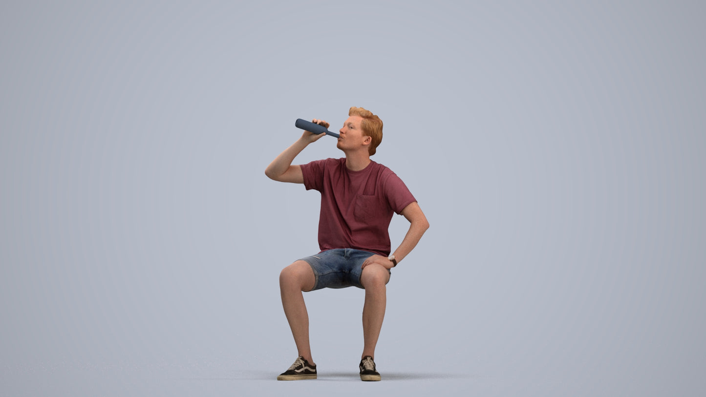 3D scanned man sitting casual, photorealistic archviz people for Enscape and SketchUp, standing pose render