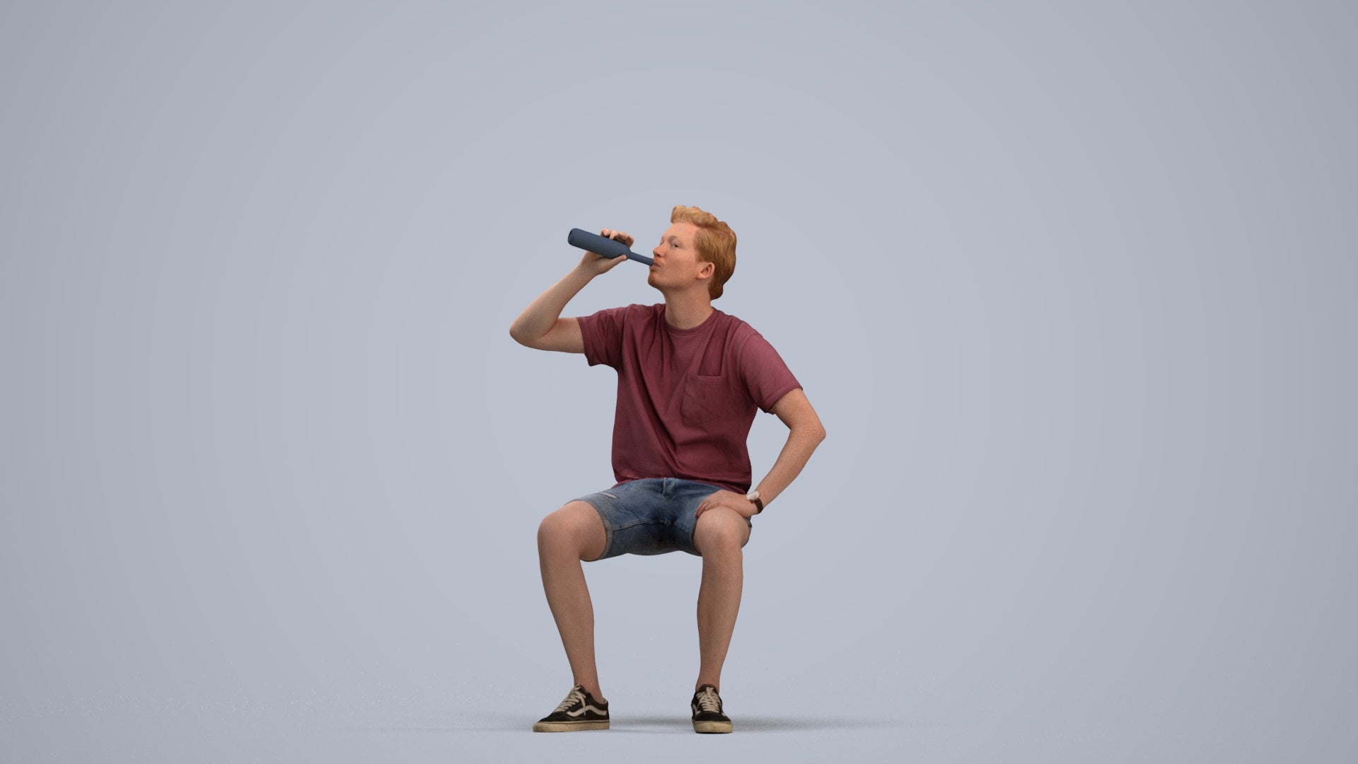3D scanned man sitting casual, photorealistic archviz people for Enscape and SketchUp, standing pose render
