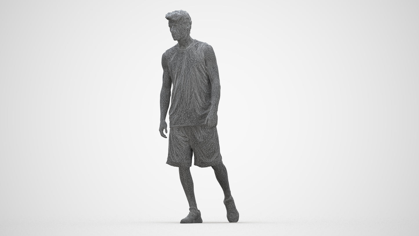 3D scanned man sport, photorealistic archviz people for Enscape and SketchUp, wireframe back view