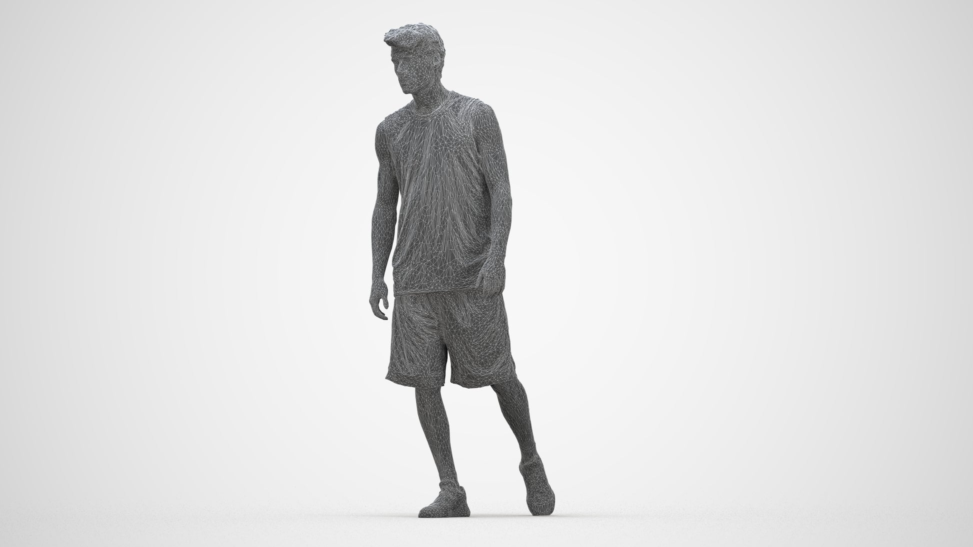 3D scanned man sport, photorealistic archviz people for Enscape and SketchUp, wireframe back view