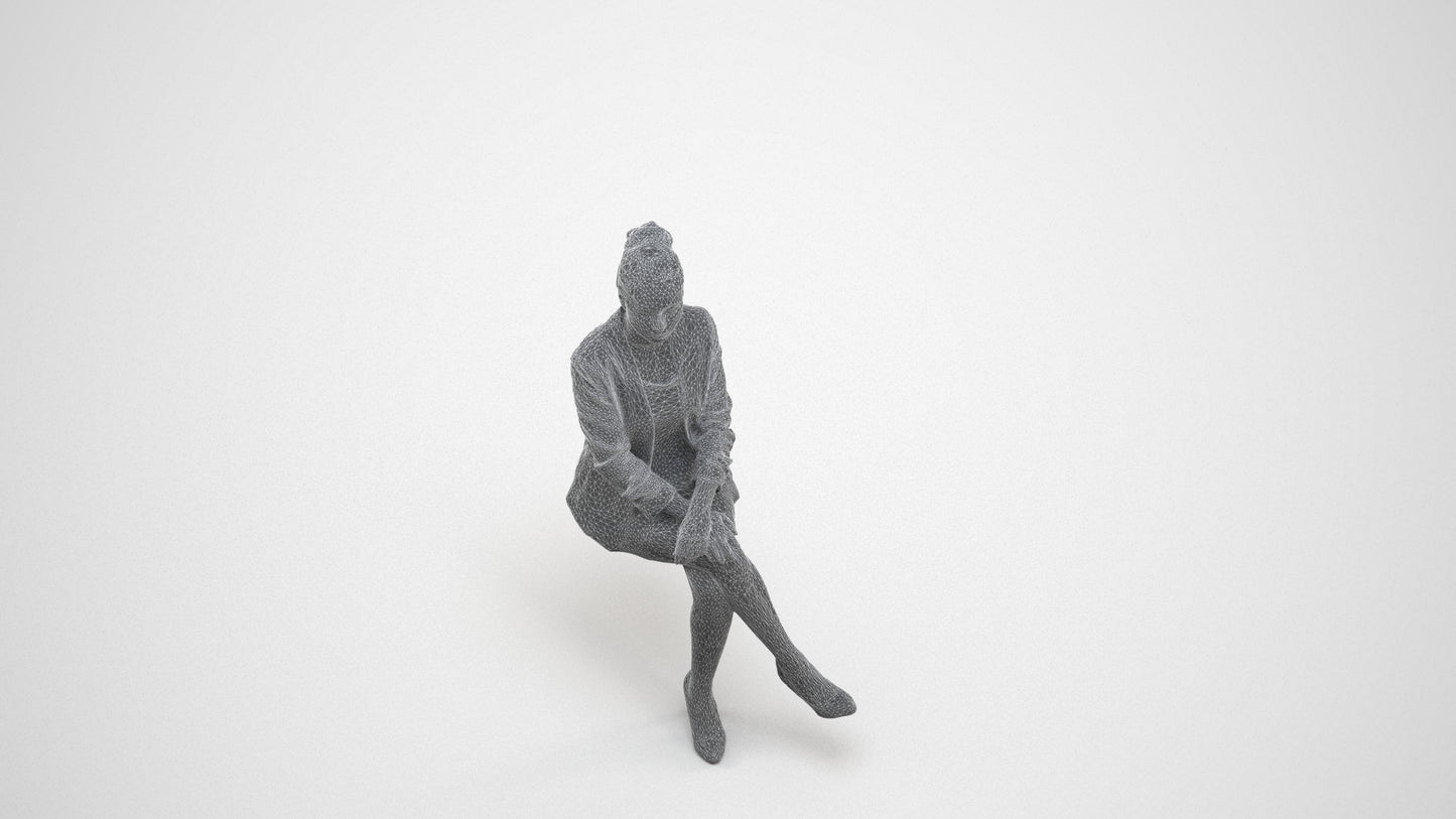 3D scanned woman business, photorealistic archviz people for Enscape and SketchUp, wireframe three-quarter view