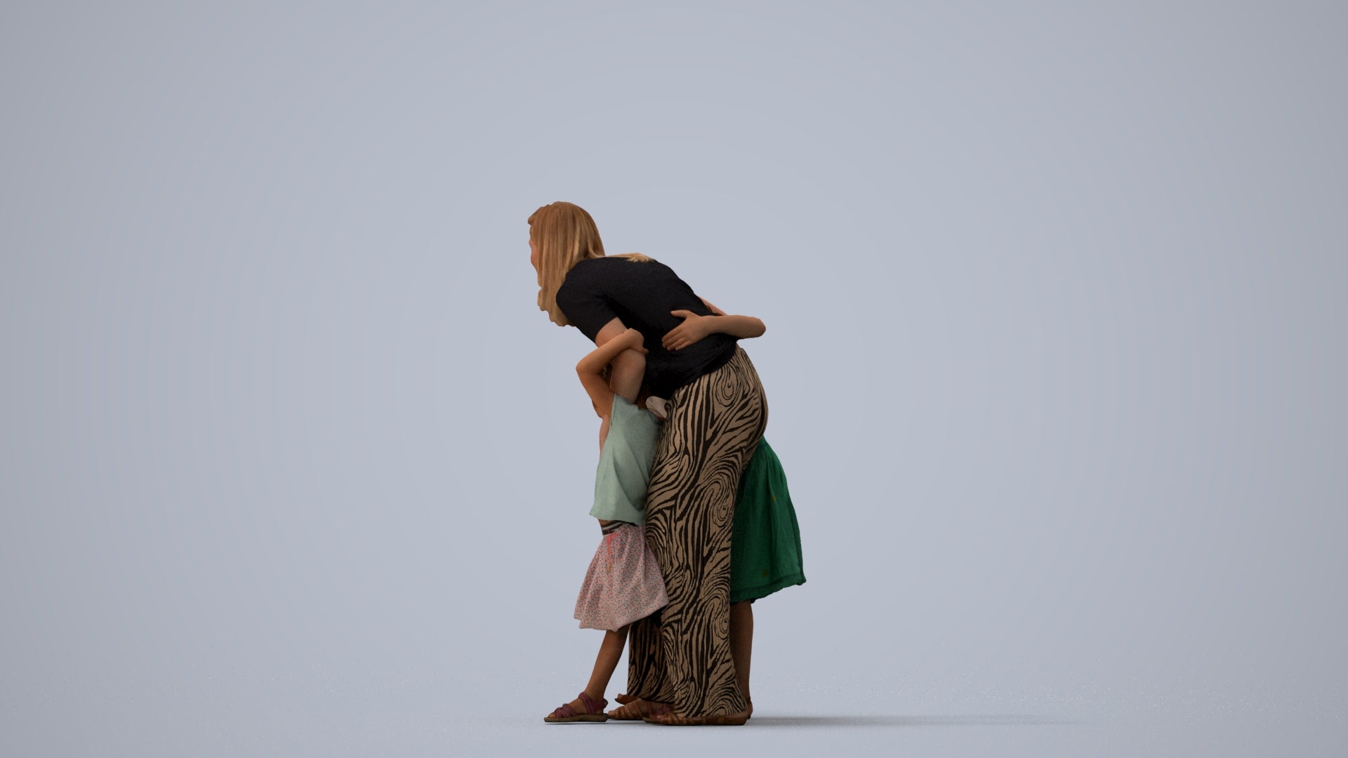 realistic 3D human girl casual kids, archviz people FBX OBJ for Blender, three-quarter view render