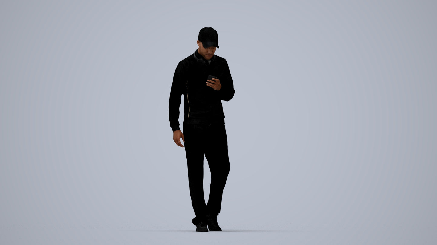 3D human model man sport walking, photogrammetry scanned person for archviz, top-down view render