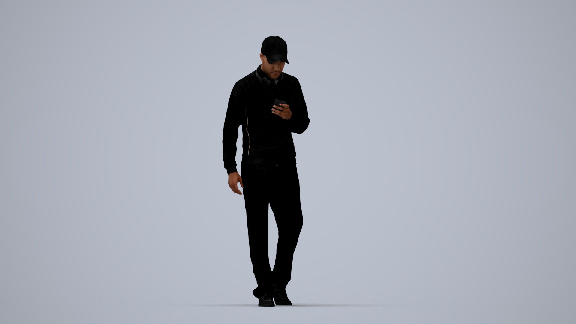 3D human model man sport walking, photogrammetry scanned person for archviz, top-down view render