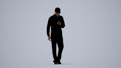3D human model man sport walking, photogrammetry scanned person for archviz, top-down view render
