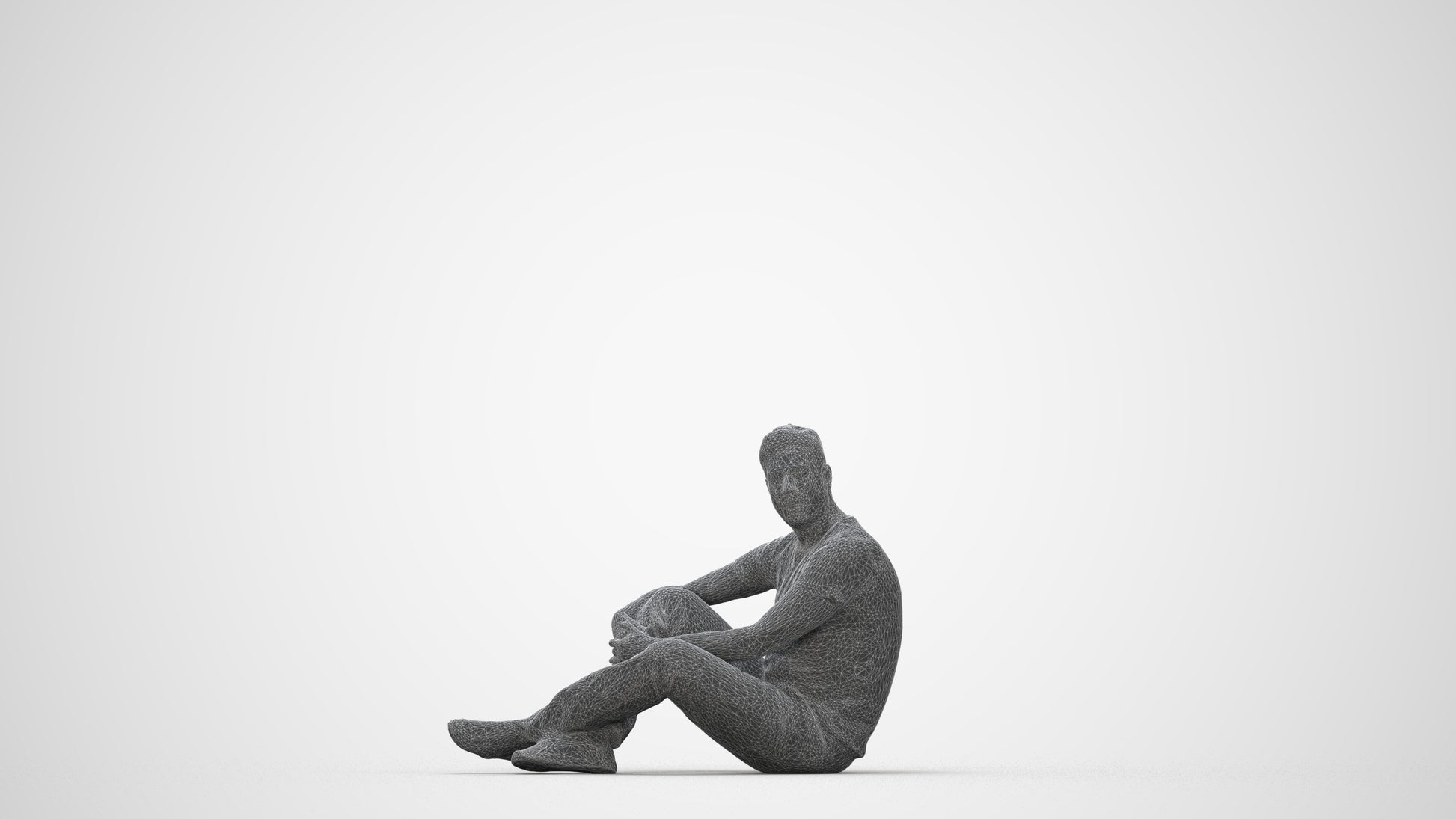 3D people model man casual sitting, scanned human for 3ds Max rendering, wireframe back view