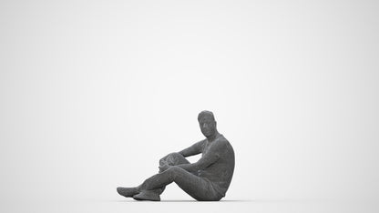3D people model man casual sitting, scanned human for 3ds Max rendering, wireframe back view