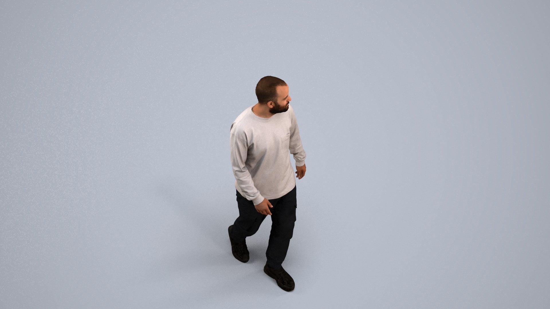 3D scanned man walking casual, photorealistic archviz people for Enscape and SketchUp, back view render