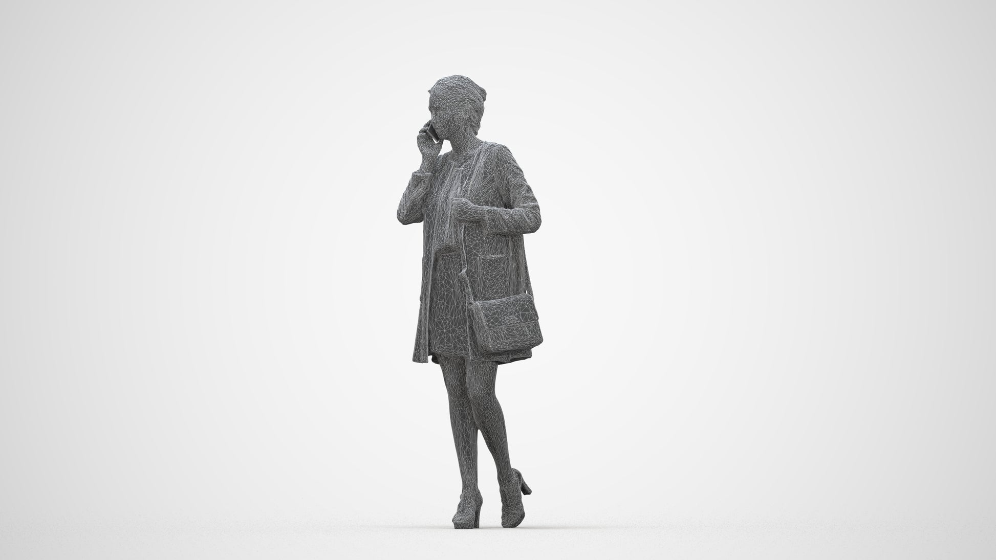 3D scanned woman walking business, photorealistic archviz people for Enscape and SketchUp, wireframe back view