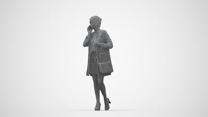 3D scanned woman walking business, photorealistic archviz people for Enscape and SketchUp, wireframe back view