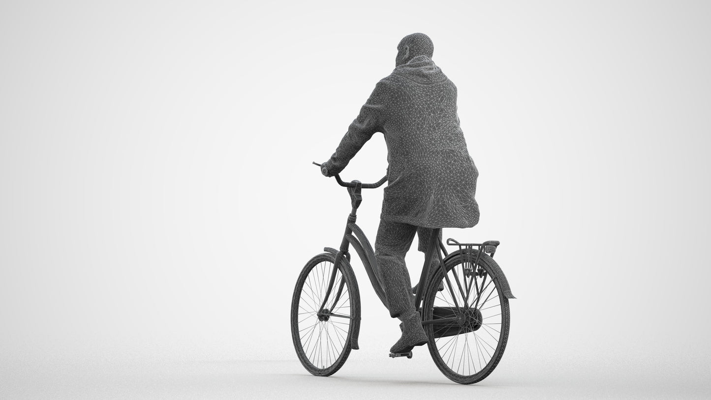 realistic 3D human senior man business cycling, archviz people FBX OBJ for Blender, wireframe front view