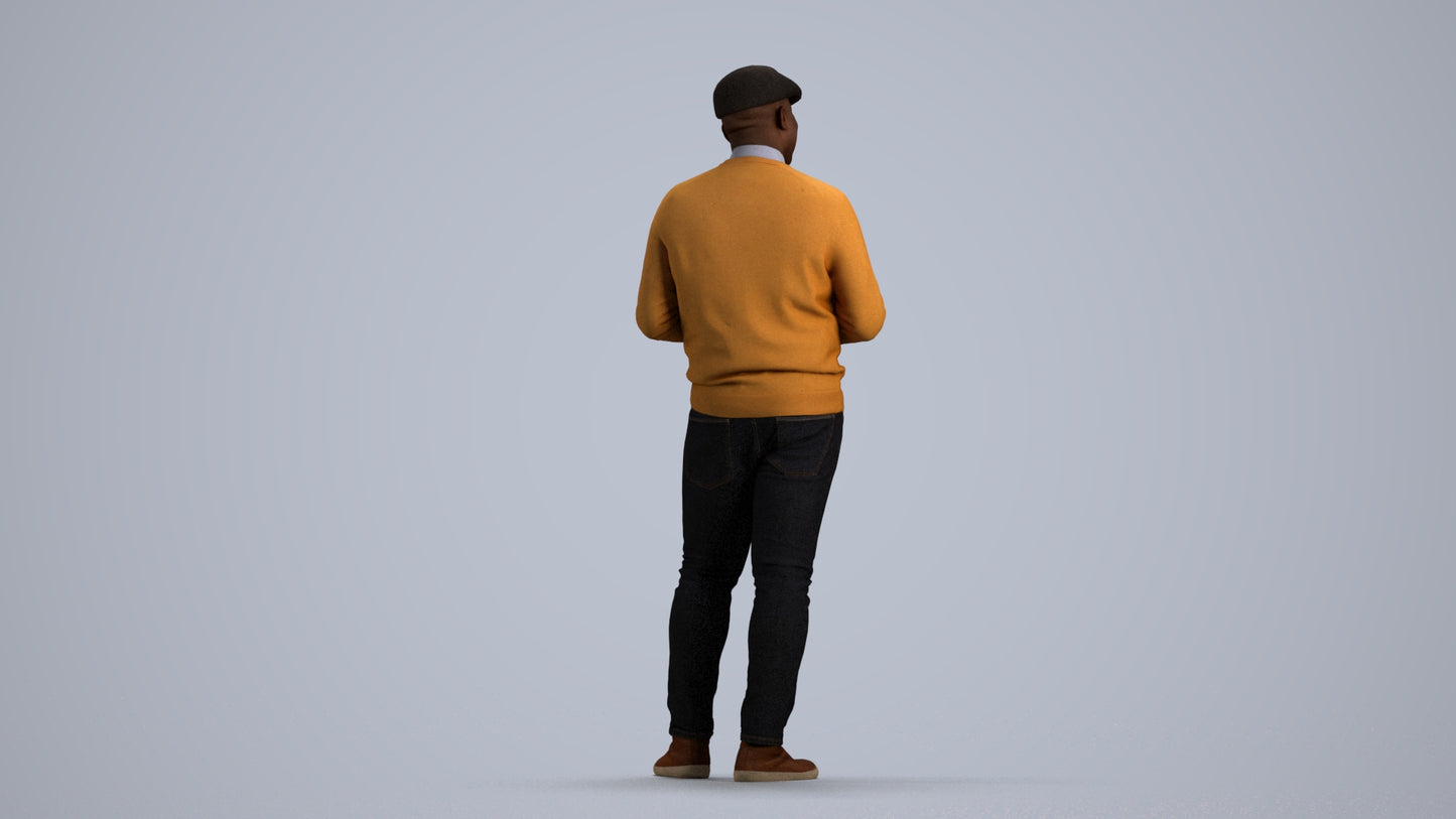realistic 3D man casual standing, scanned archviz people for Blender and 3ds Max, front view render