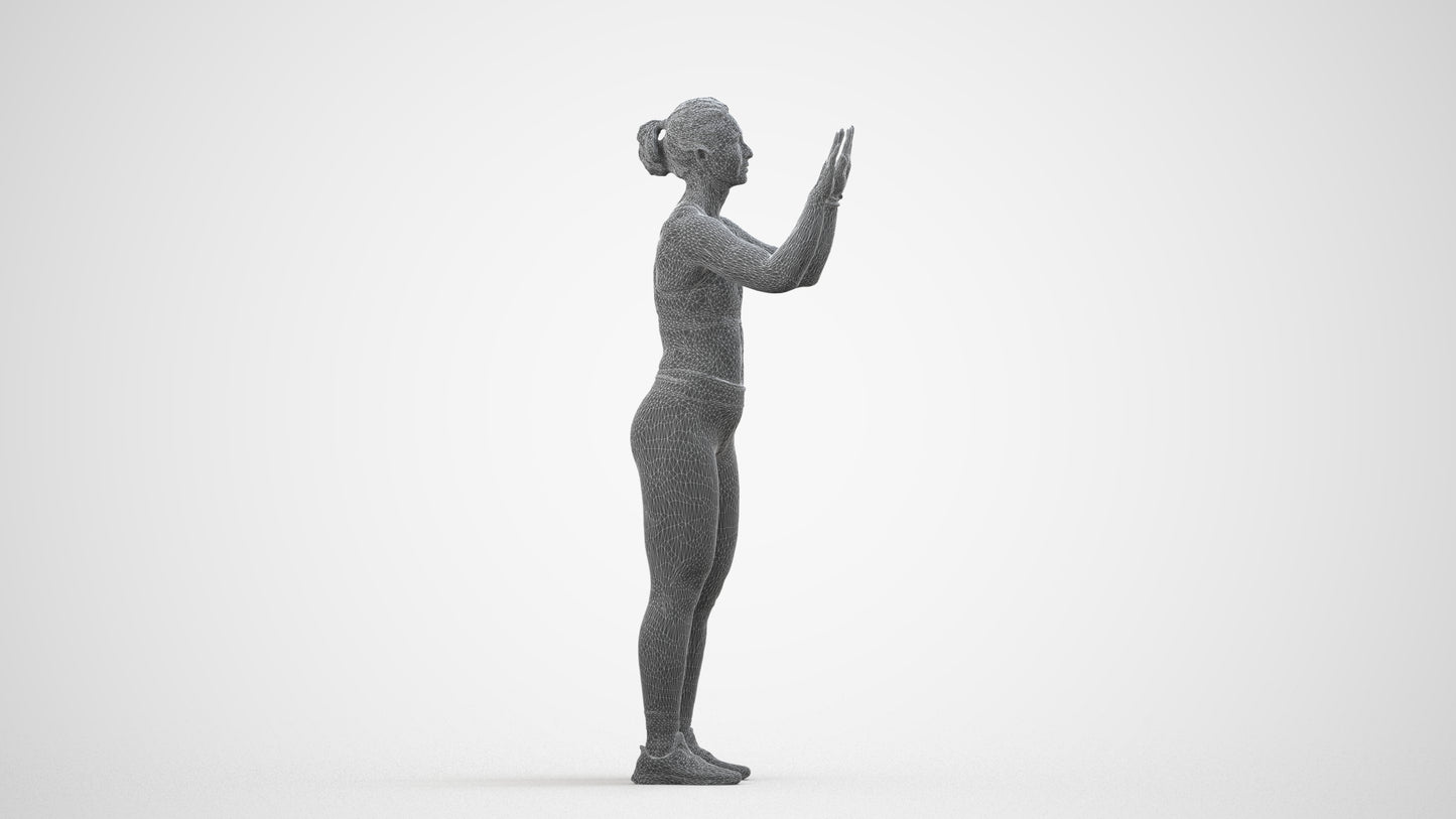 3D scanned woman sport, photorealistic archviz people for Enscape and SketchUp, wireframe side view