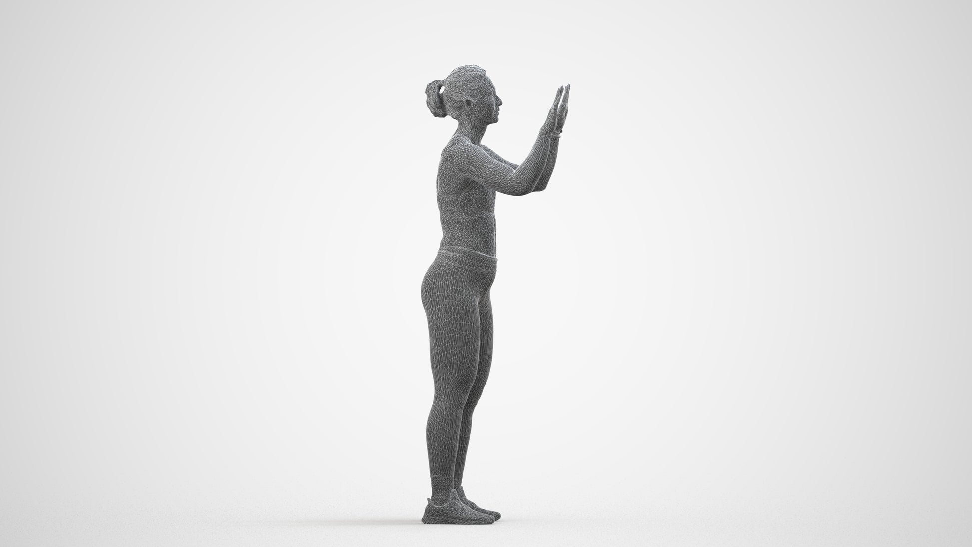 3D scanned woman sport, photorealistic archviz people for Enscape and SketchUp, wireframe side view