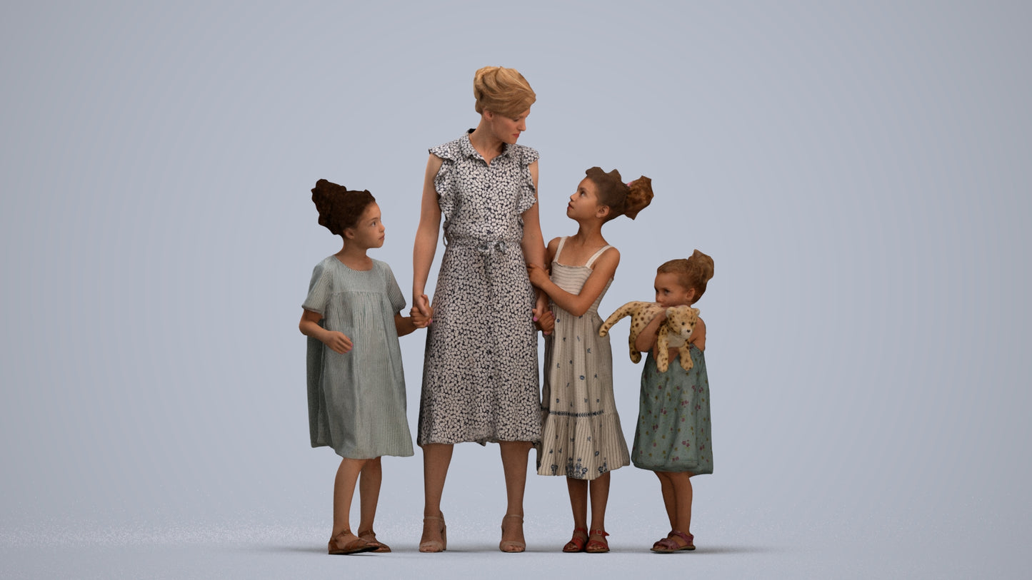 scanned 3D girl casual kids, photogrammetry people for Enscape and V-Ray, standing pose render