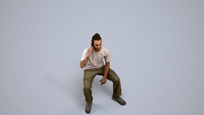 3D people model man casual sitting, scanned human for 3ds Max rendering, back view render