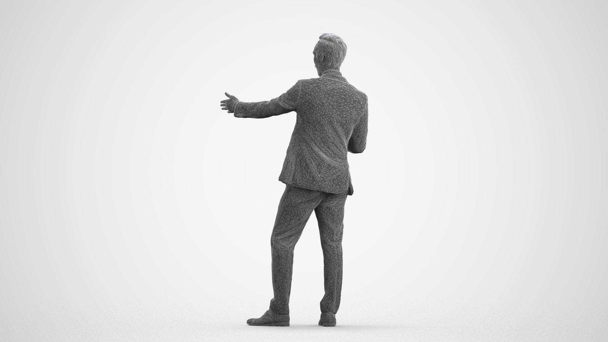 realistic 3D human man business shopping, archviz people FBX OBJ for Blender, wireframe front view