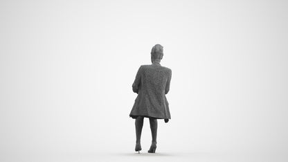 photogrammetry 3D woman business sitting, realistic human model archviz FBX, wireframe front view