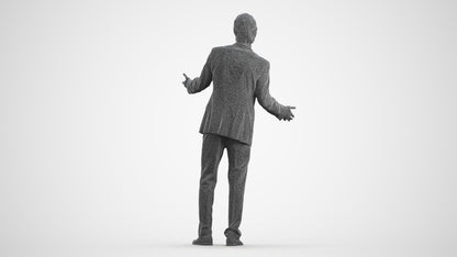3D human model man business, photogrammetry scanned person for archviz, wireframe front view
