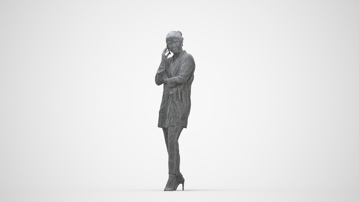 realistic 3D people woman business standing, render-ready for V-Ray and Corona, FBX OBJ, wireframe back view