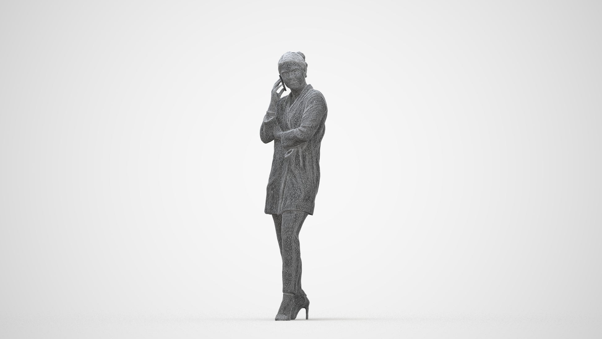 realistic 3D people woman business standing, render-ready for V-Ray and Corona, FBX OBJ, wireframe back view