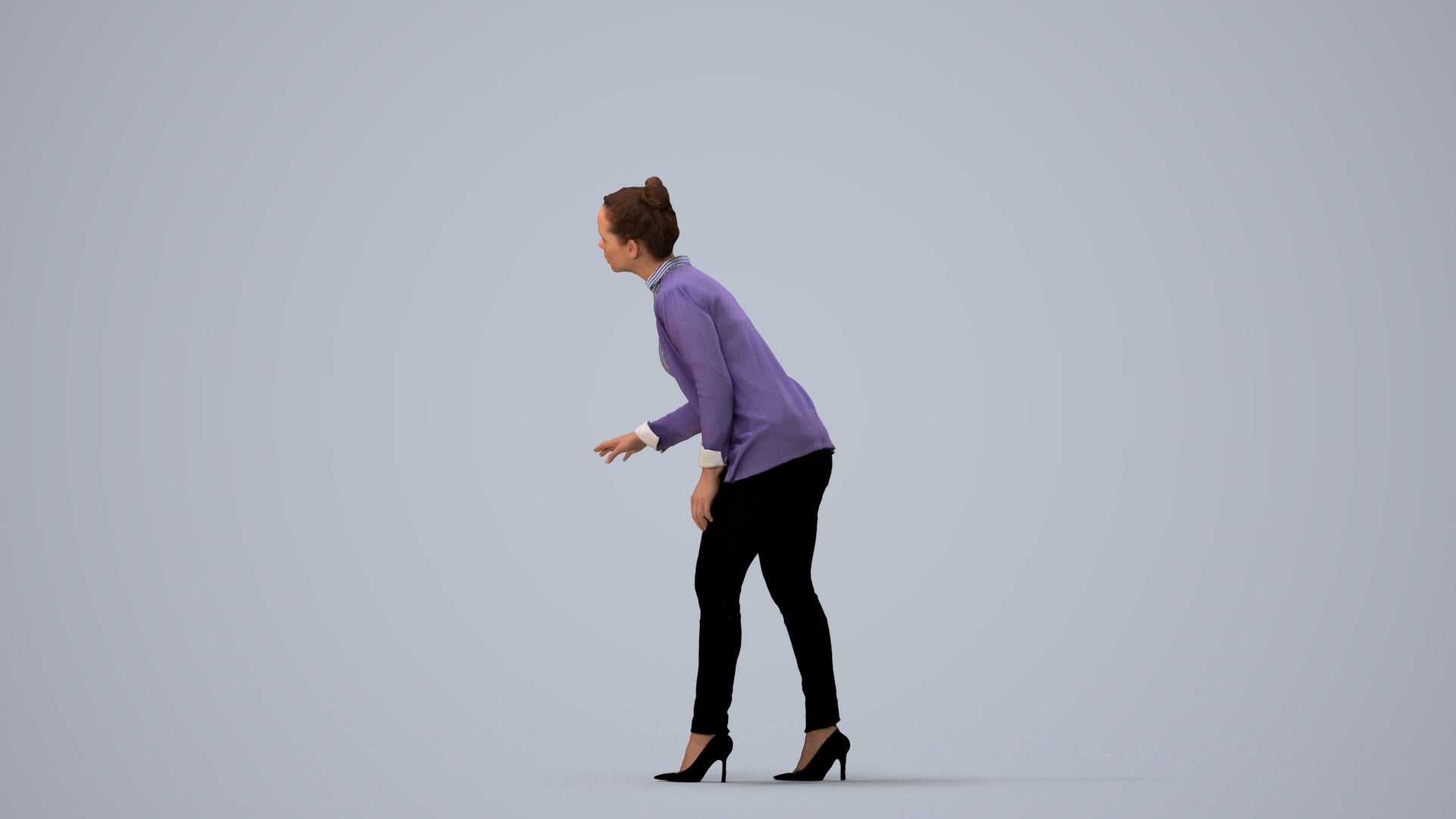 3D people model woman business standing, scanned human for 3ds Max rendering, three-quarter view render