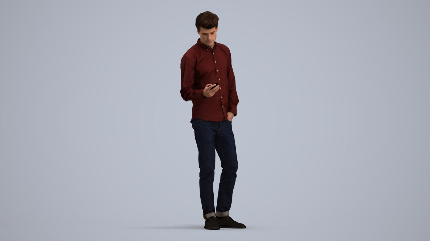 realistic 3D people man casual standing, render-ready for V-Ray and Corona, FBX OBJ, standing pose render