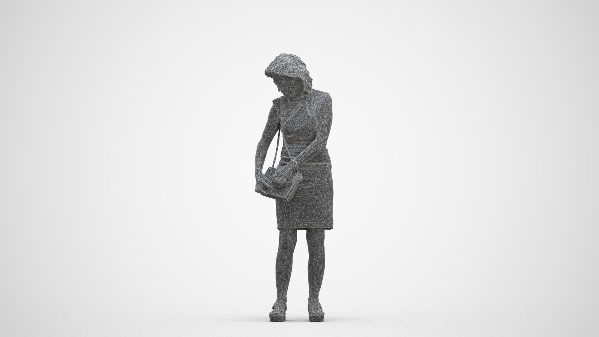photogrammetry 3D woman business standing, realistic human model archviz FBX, three-quarter front view render