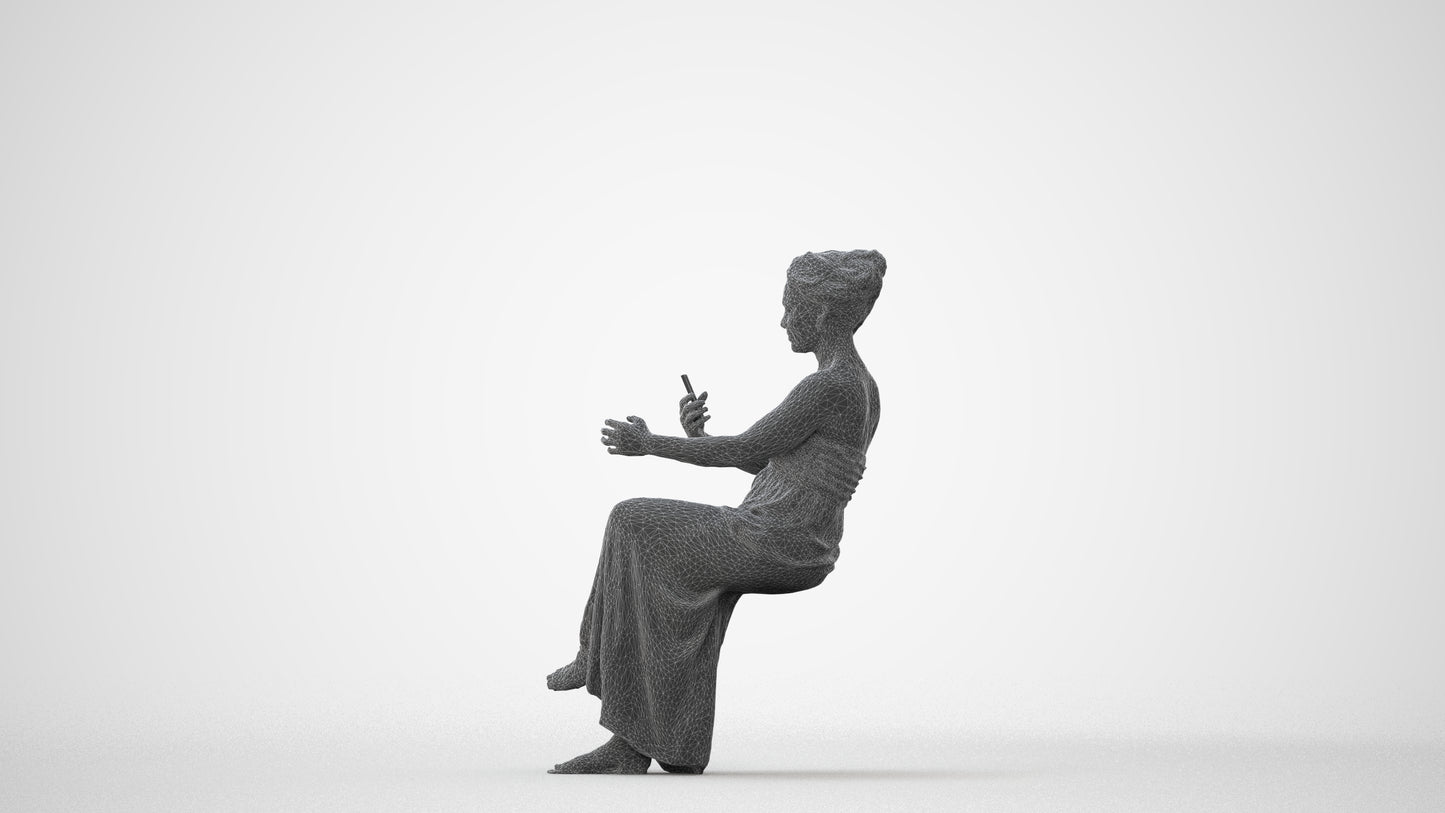 realistic 3D human woman casual sitting, archviz people FBX OBJ for Blender, square thumbnail