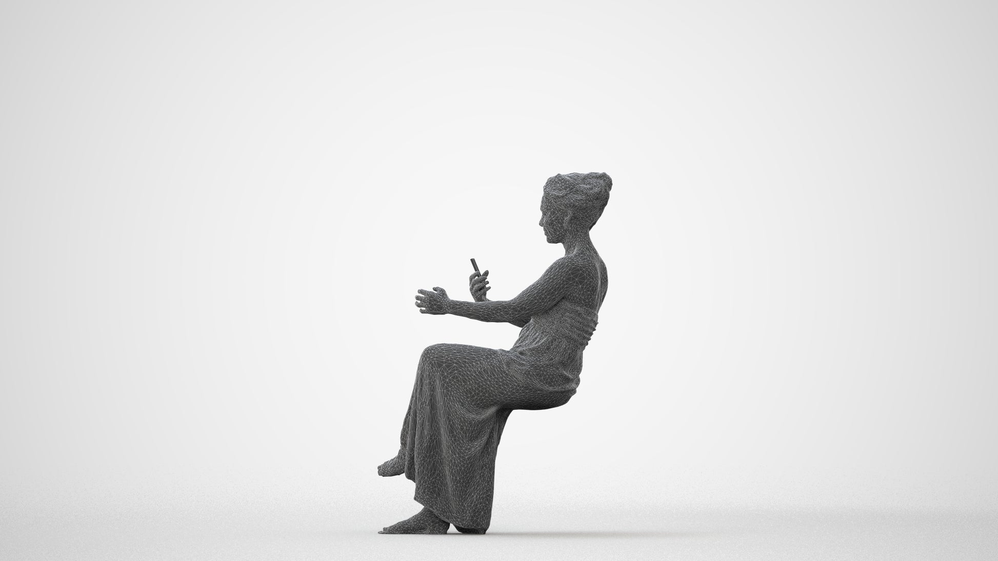 realistic 3D human woman casual sitting, archviz people FBX OBJ for Blender, square thumbnail