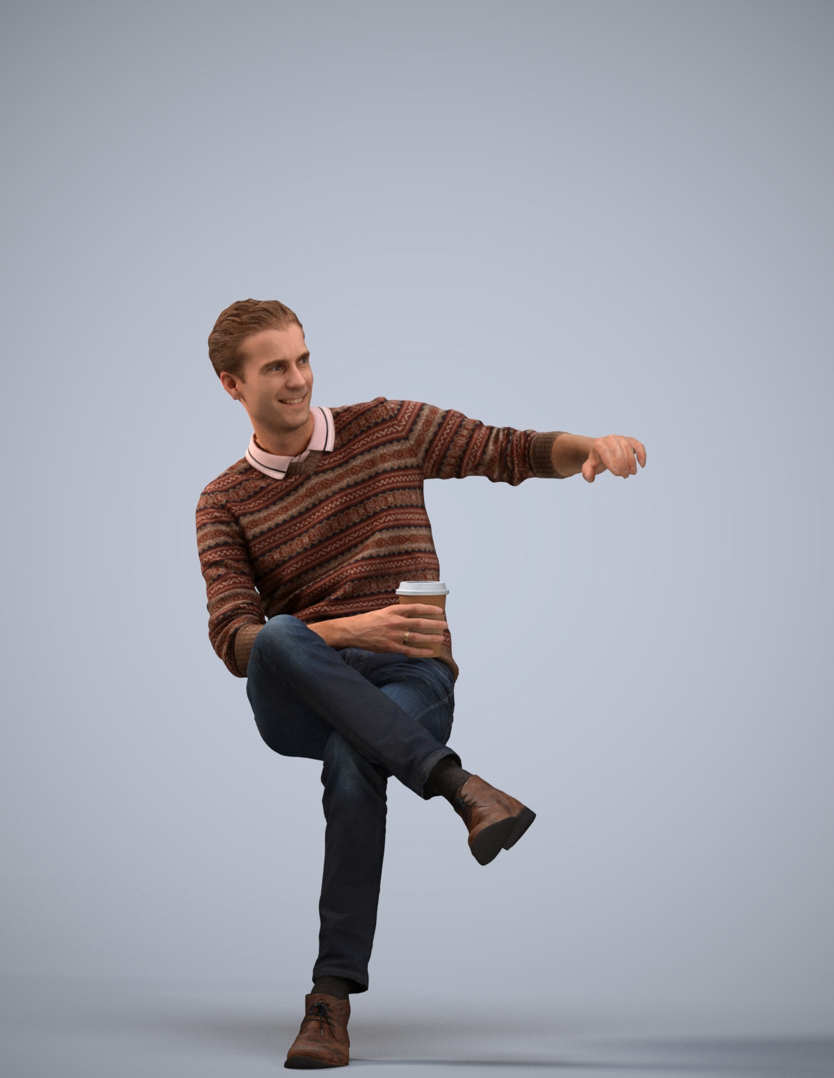 scanned 3D man casual sitting, photogrammetry people for Enscape and V-Ray