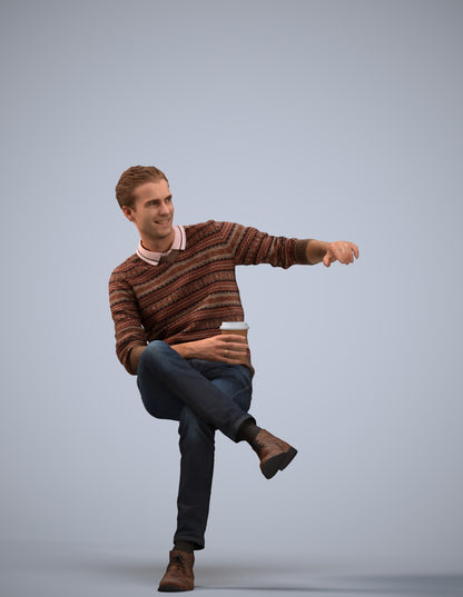 scanned 3D man casual sitting, photogrammetry people for Enscape and V-Ray