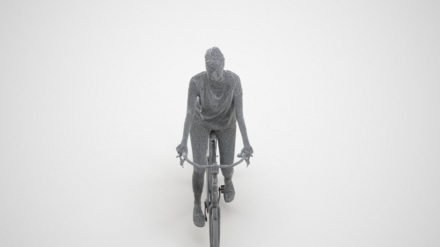 3D people model woman casual cycling, scanned human for 3ds Max rendering, wireframe three-quarter view
