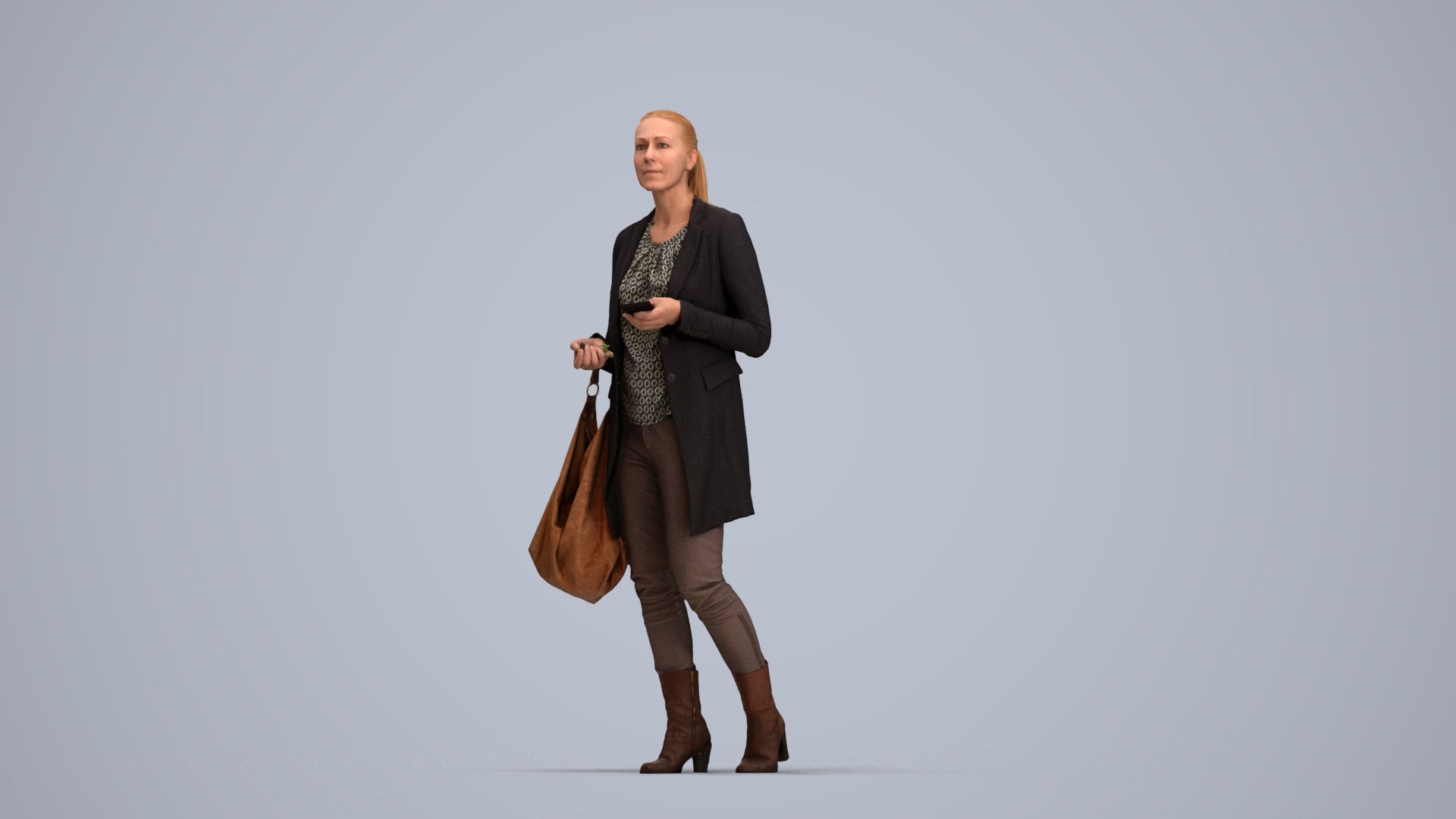 3D scanned woman walking business, photorealistic archviz people for Enscape and SketchUp, top-down view render