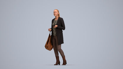 3D scanned woman walking business, photorealistic archviz people for Enscape and SketchUp, top-down view render