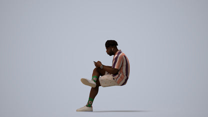 realistic 3D people man casual sitting, render-ready for V-Ray and Corona, FBX OBJ, three-quarter view render