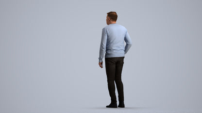 3D human model man casual standing, photogrammetry scanned person for archviz, front view render